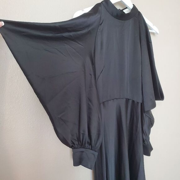 ARIAS Black Halter Neck Satin Cold Shoulder Midi Dress Size 10 - Picture 8 of 15